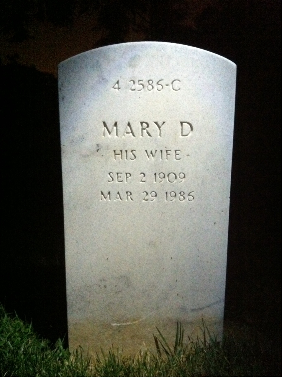 Back of headstone — Mary Crist
