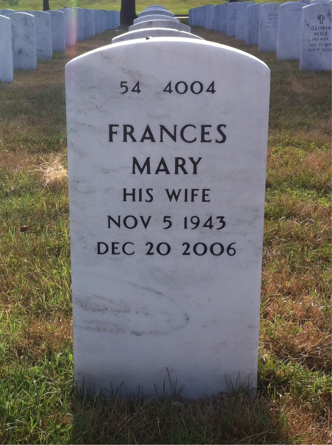 Back of headstone — Frank Gudson