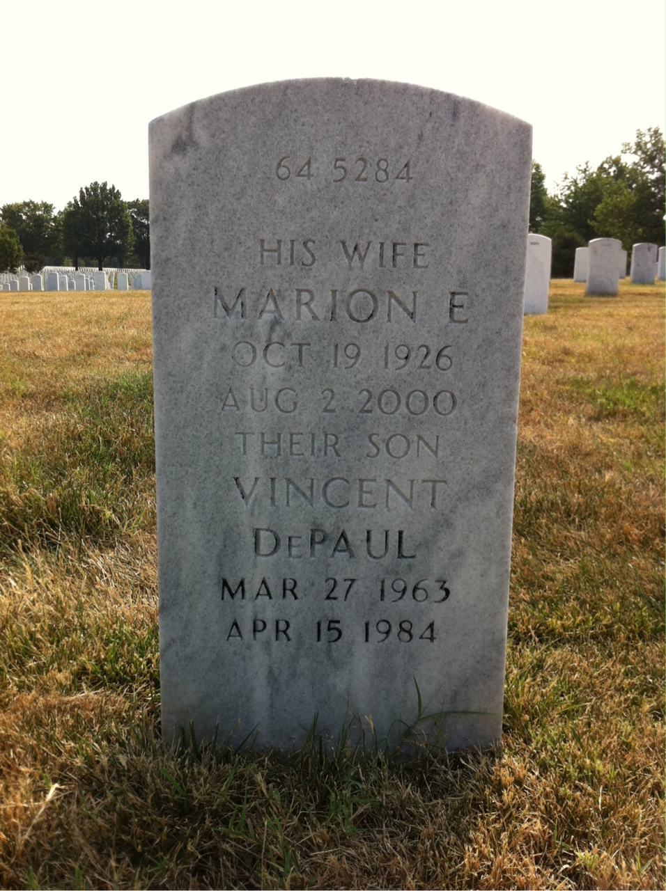 Back of headstone — Vincent J Hyams