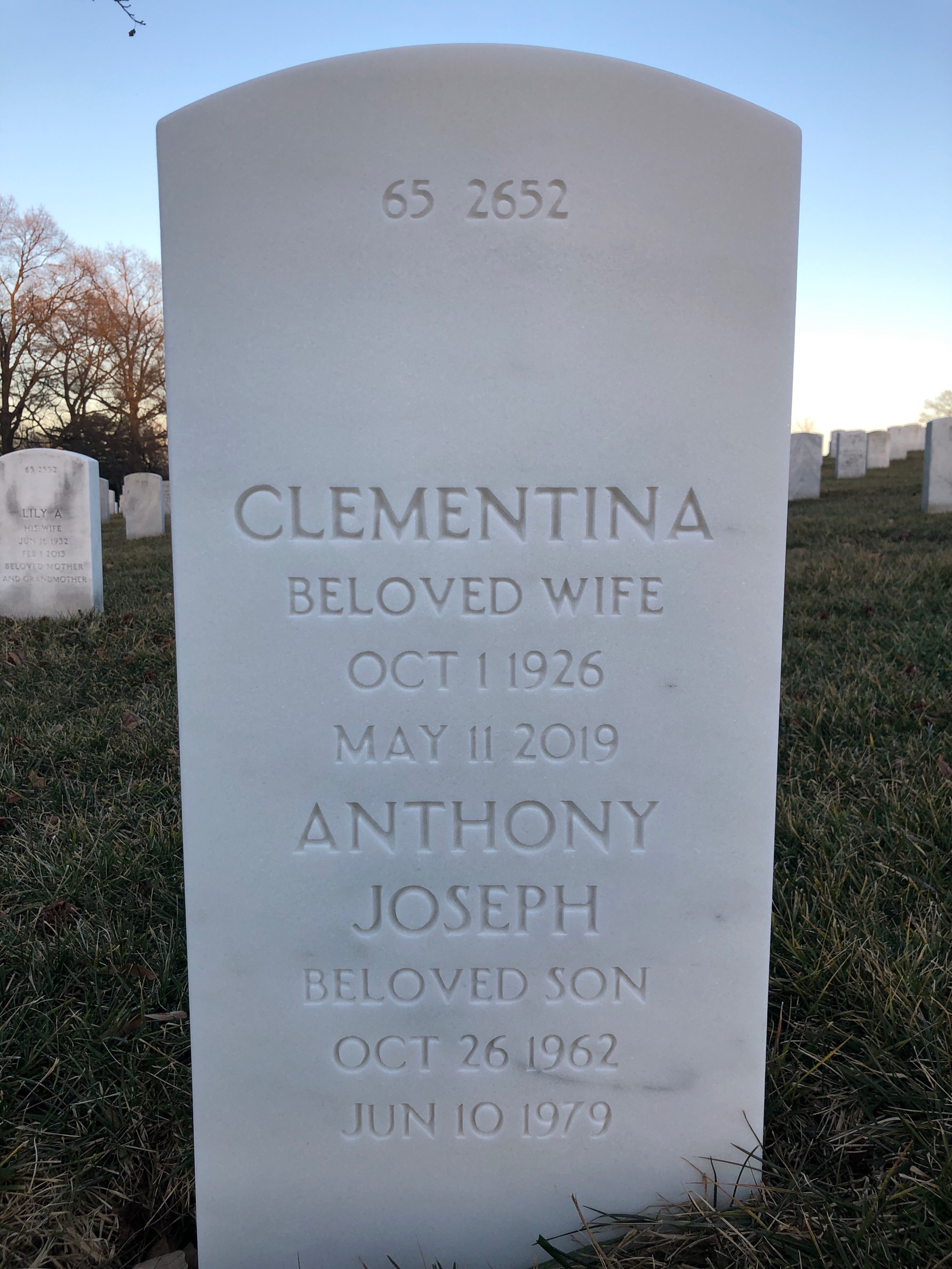 Back of headstone — Anthony Alizio