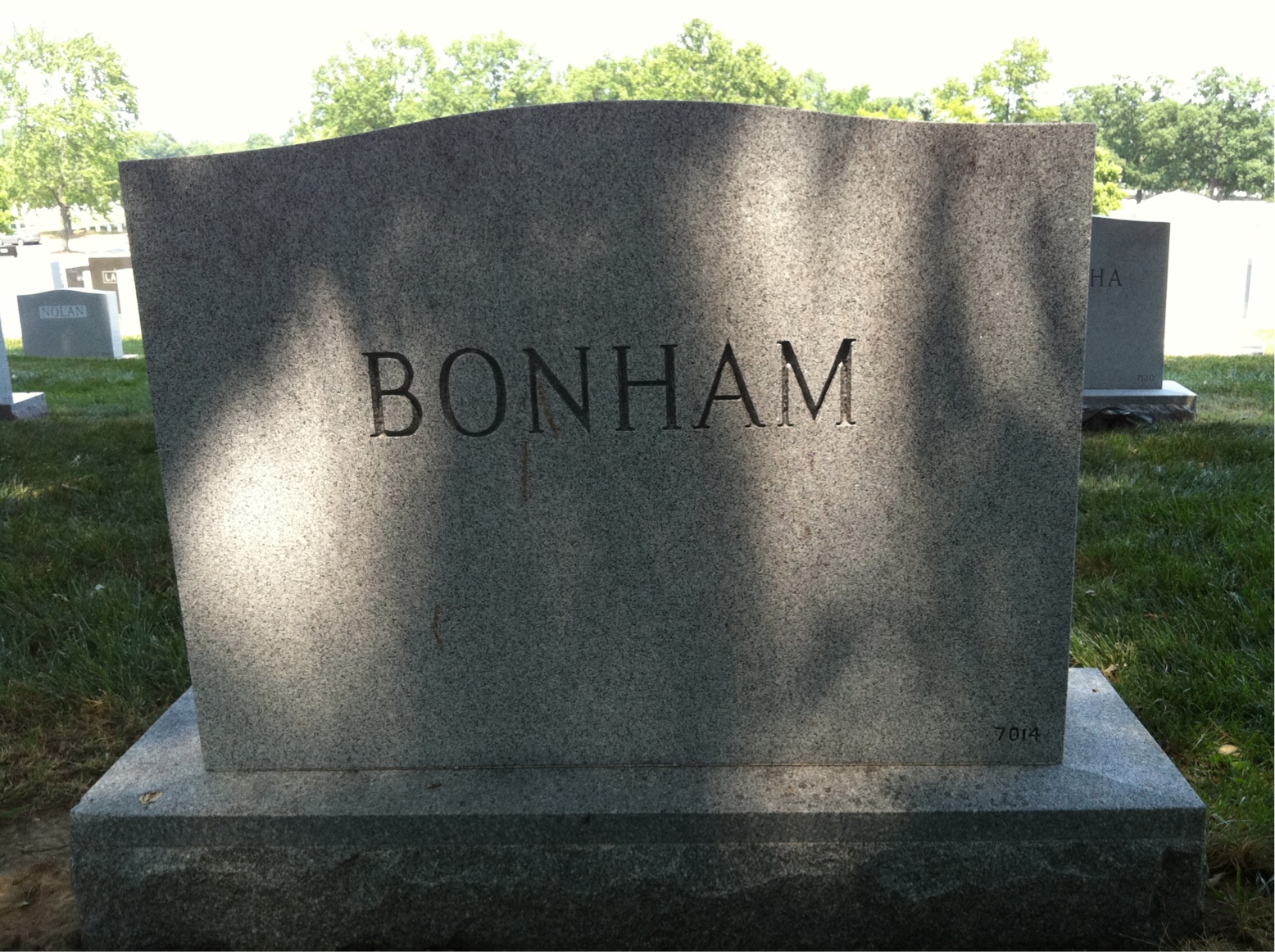 Back of headstone — James Bonham