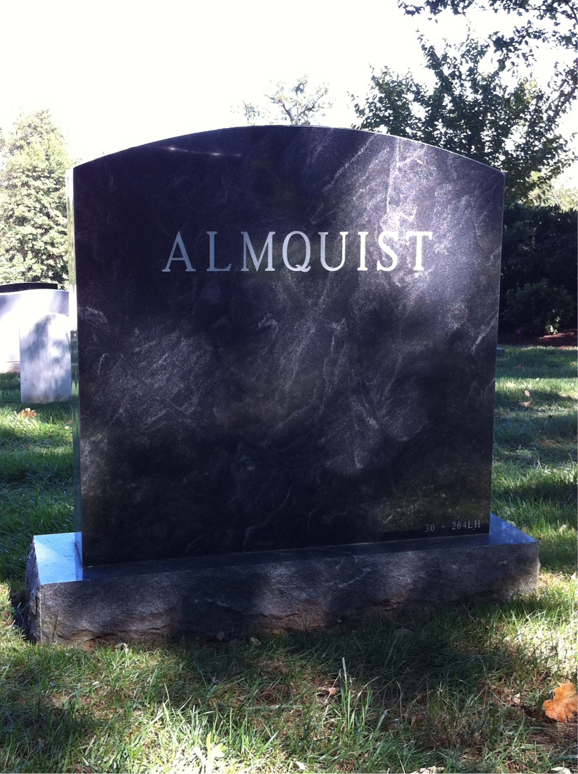 Back of headstone — Elmer Almquist