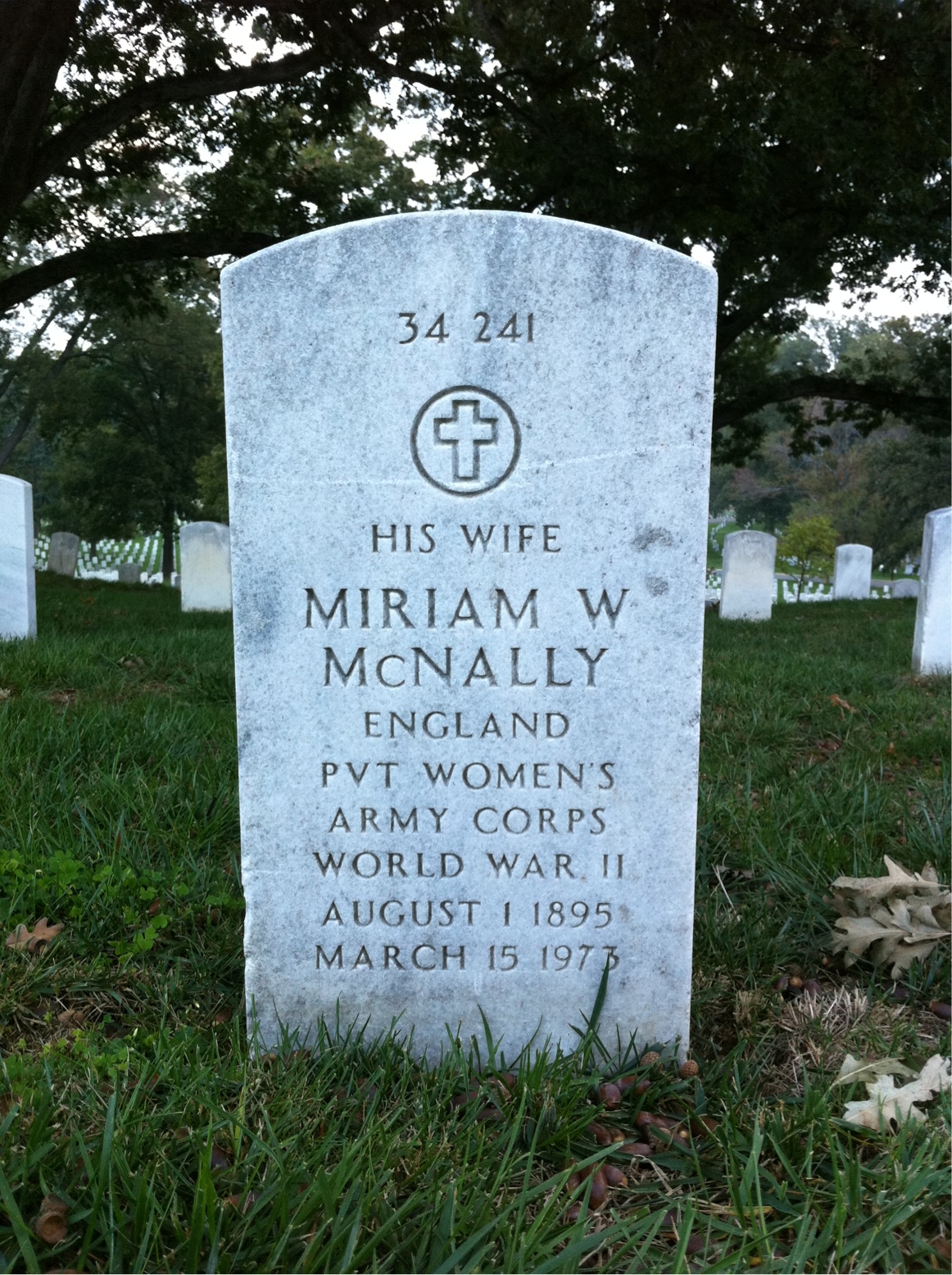Back of headstone — Miriam W Mcnally