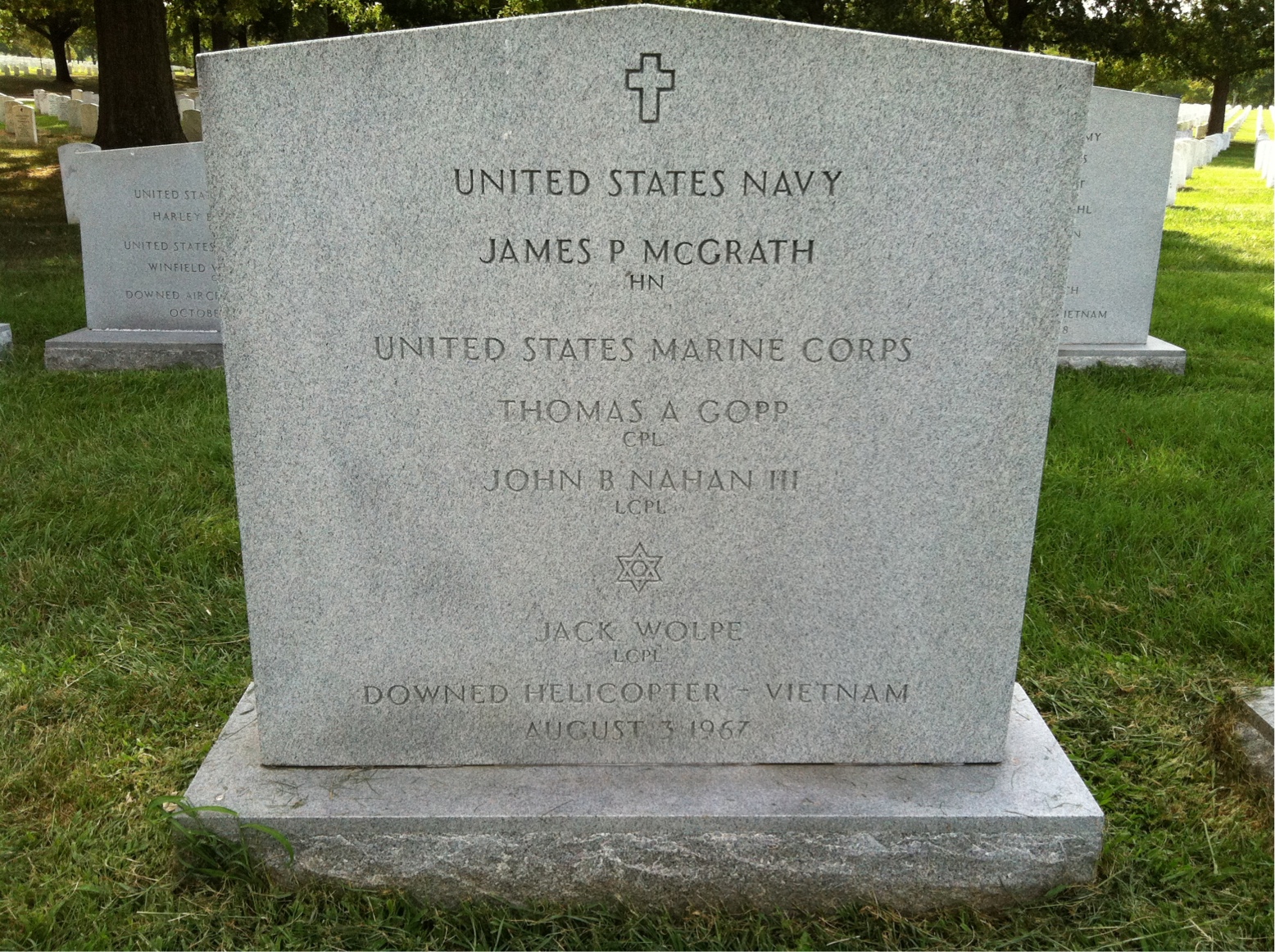 Headstone shared by 4 interments, including Thomas Alan Gopp