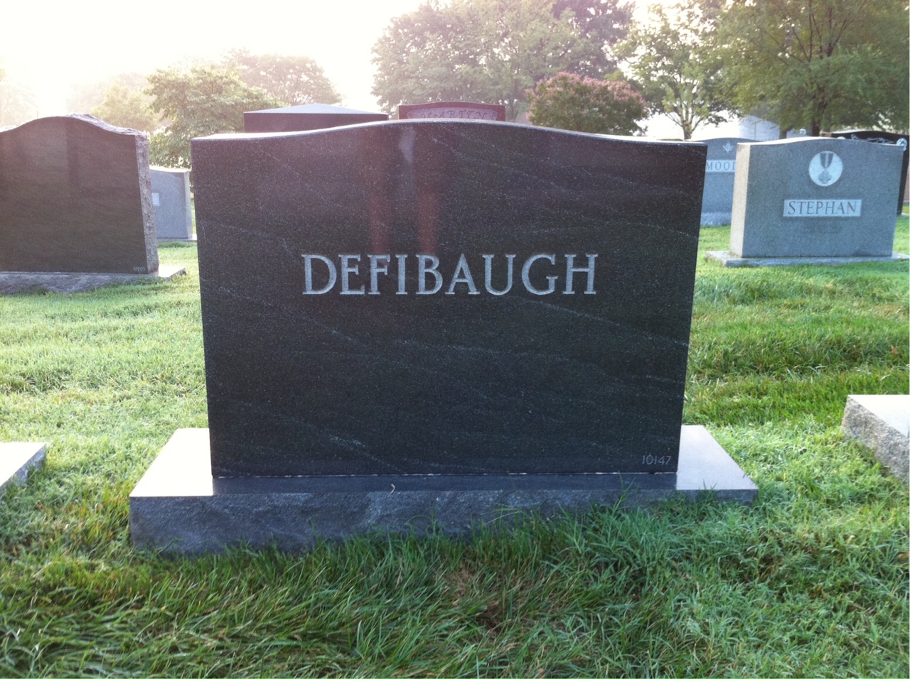 Back of headstone — Carl Defibaugh