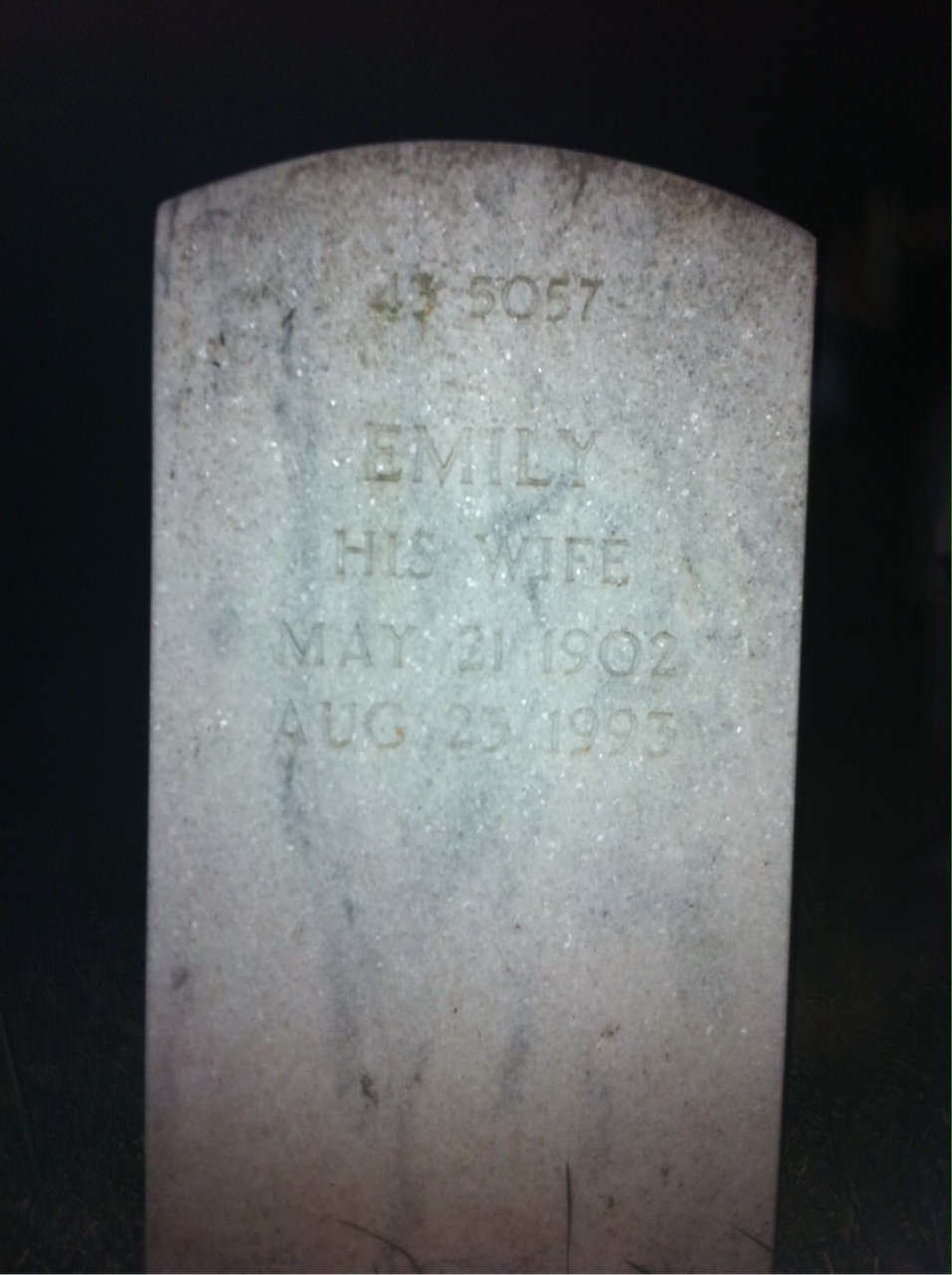Back of headstone — Emily Askins