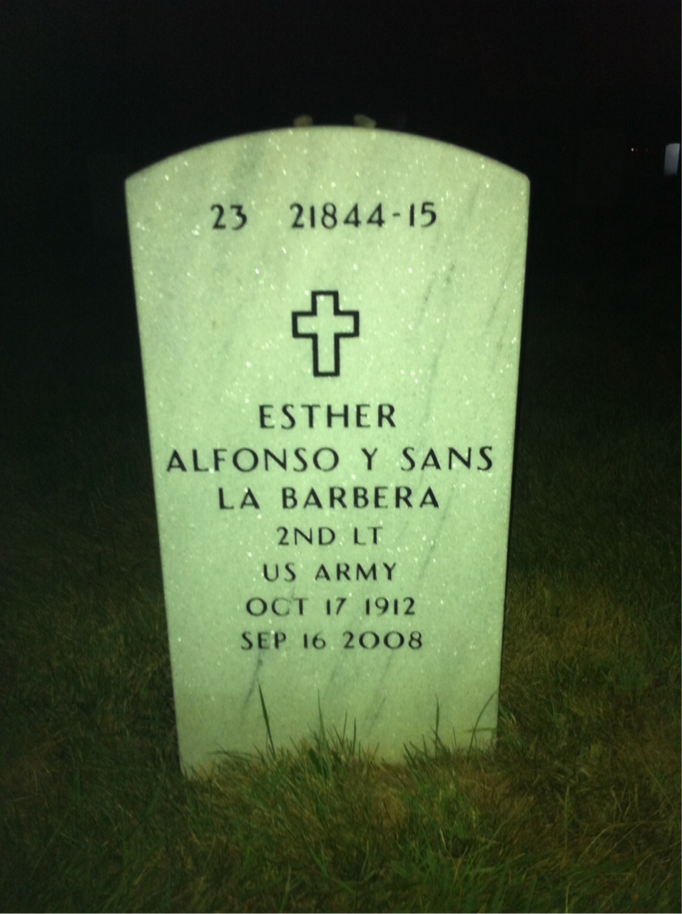 Back of headstone — Esther La Barbera