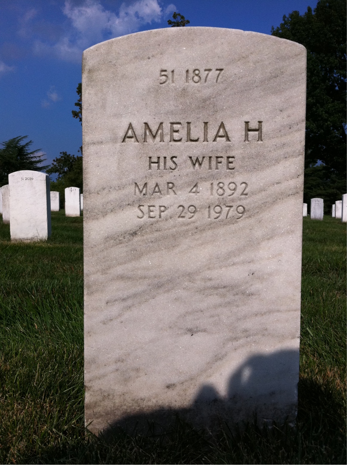 Back of headstone — Amelia Baker