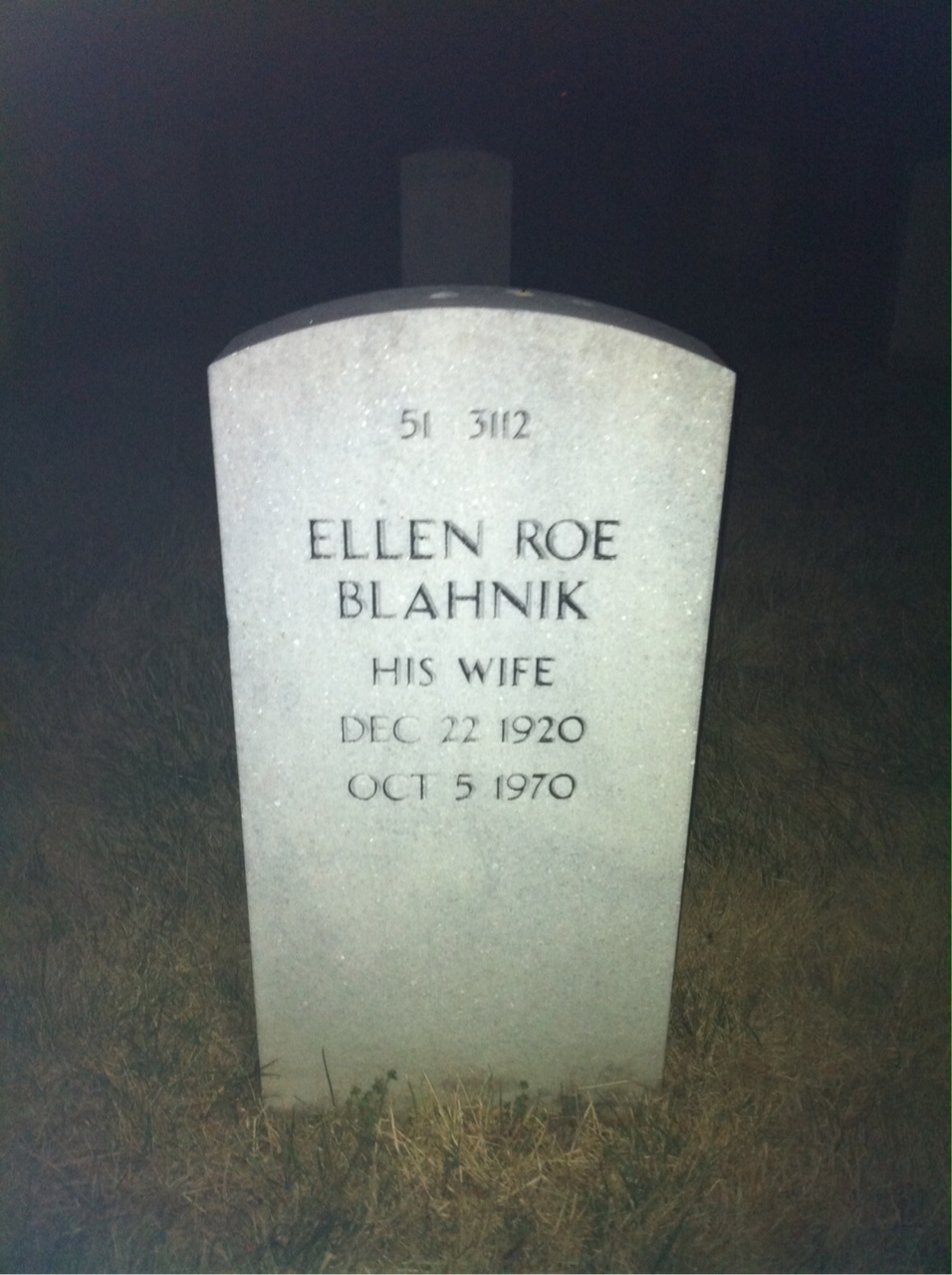 Back of headstone — Ellen Blahnik