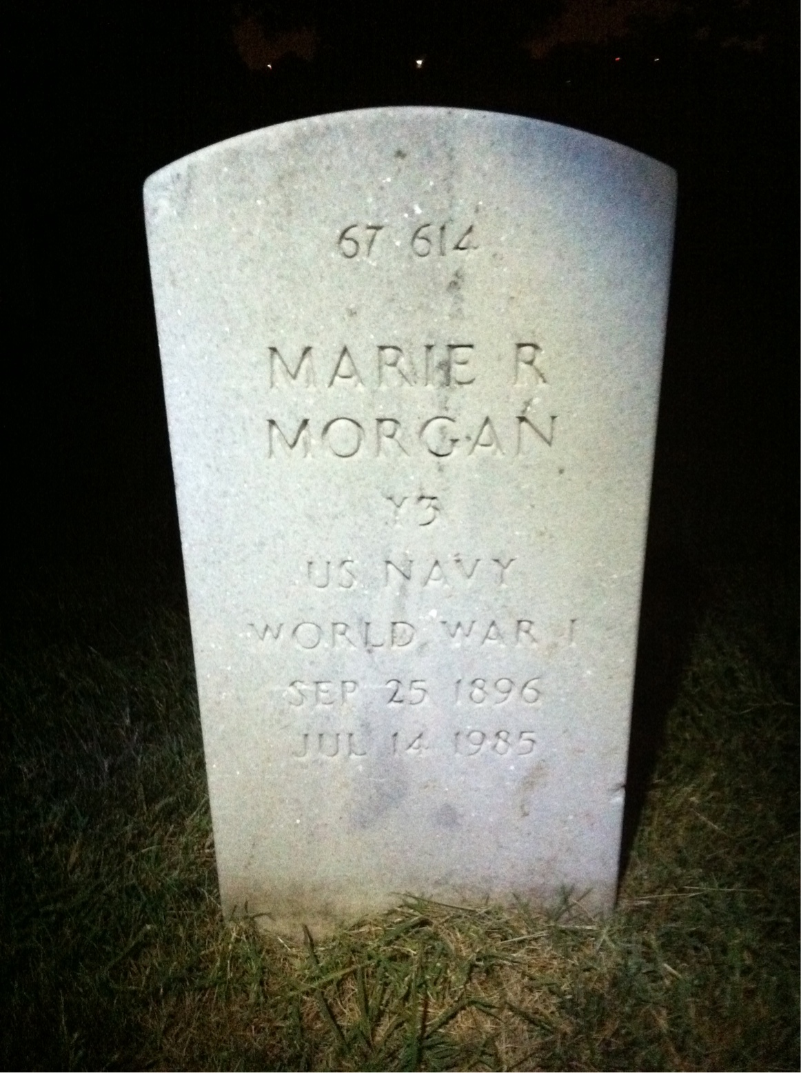 Back of headstone — Marie Morgan