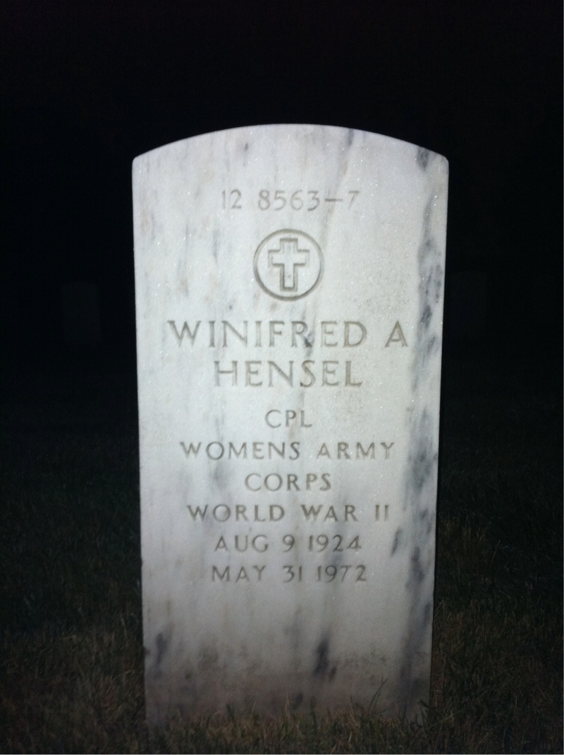 Back of headstone — Winifred A Hensel