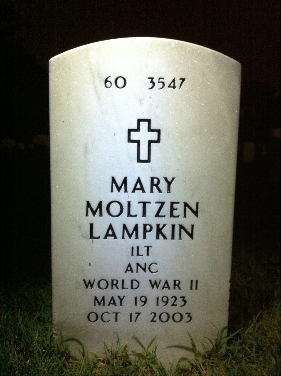 Back of headstone — Cline Lampkin