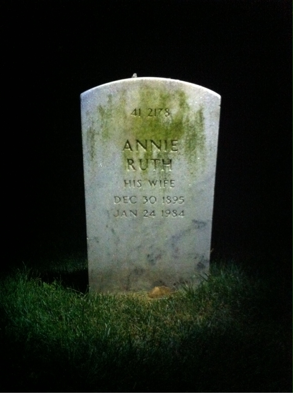 Back of headstone — Annie Moody
