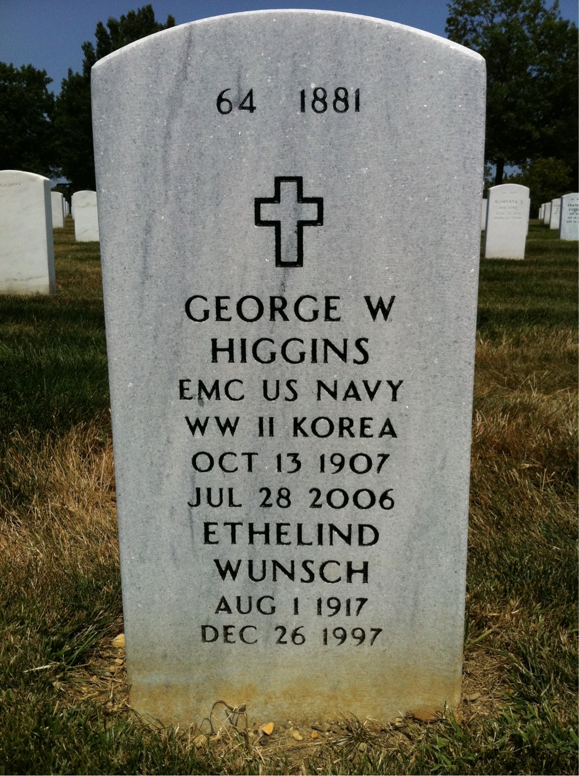 Back of headstone — George Higgins