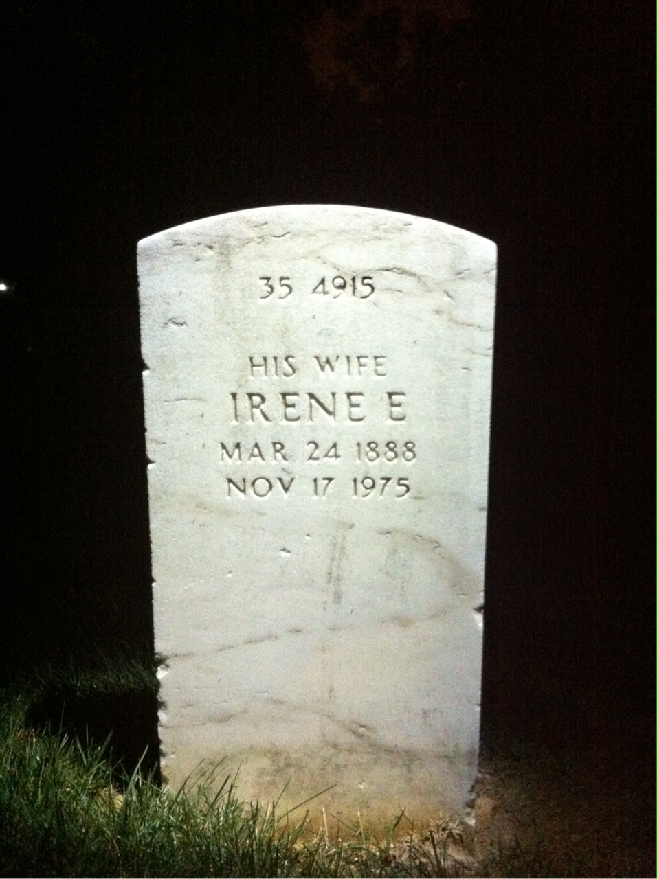 Back of headstone — Irene Murphy
