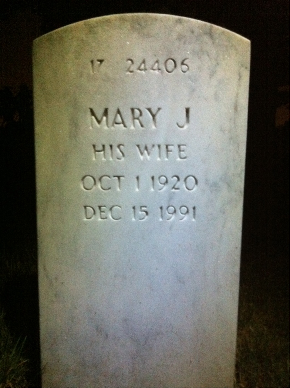 Back of headstone — Mary Moore