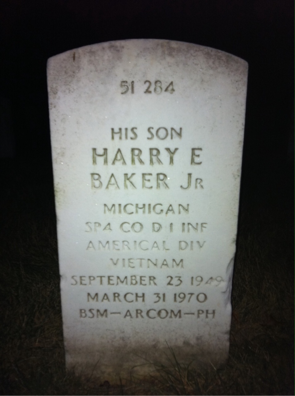 Back of headstone — Harry Baker