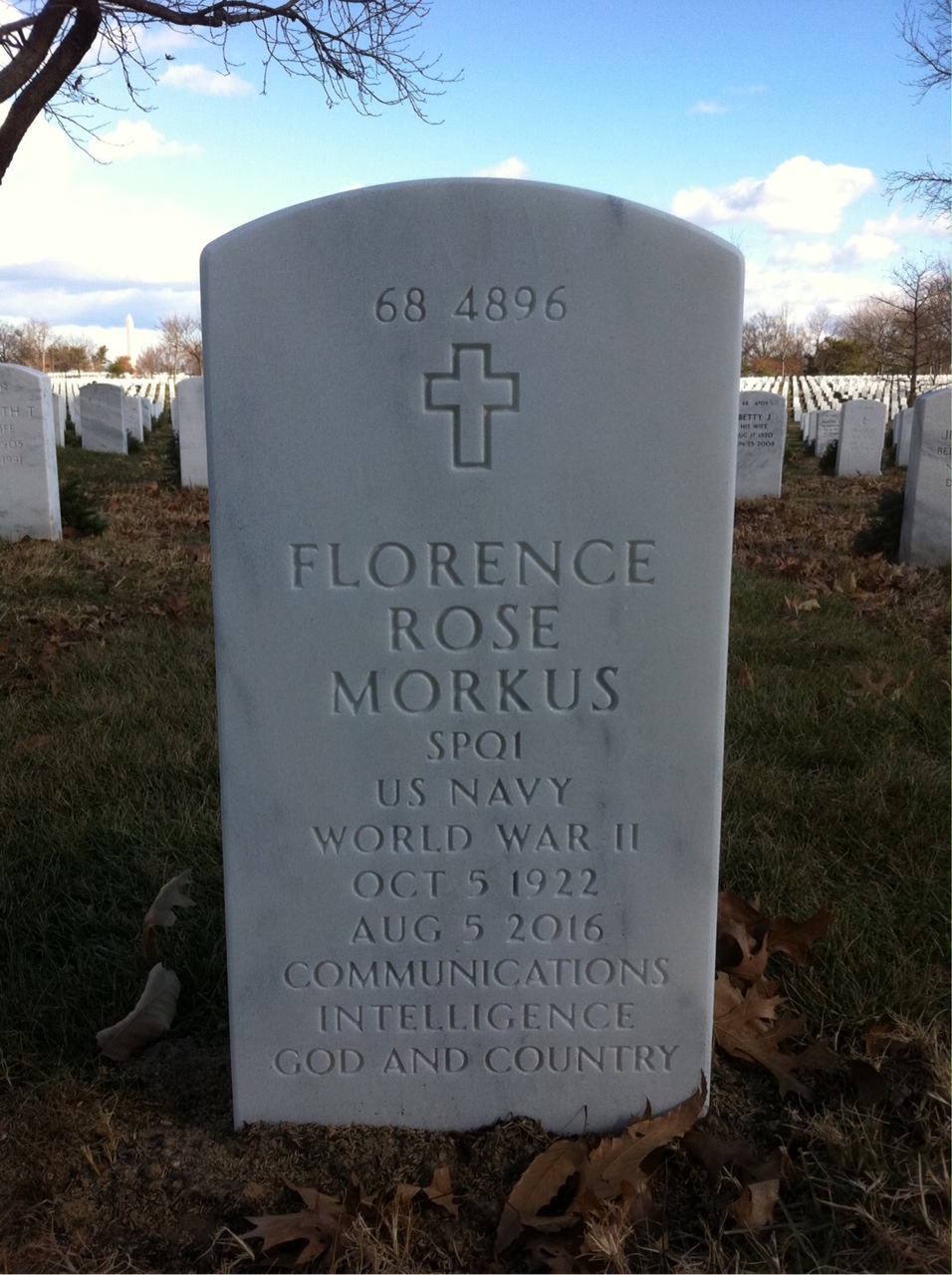 Back of headstone — Florence Morkus