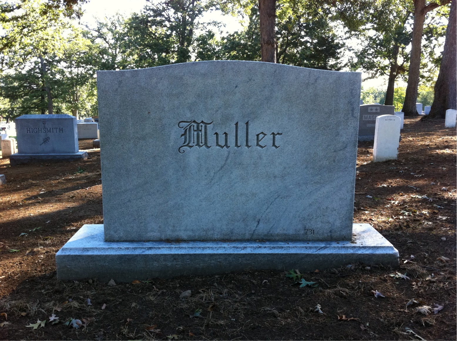 Back of headstone — Henry Muller