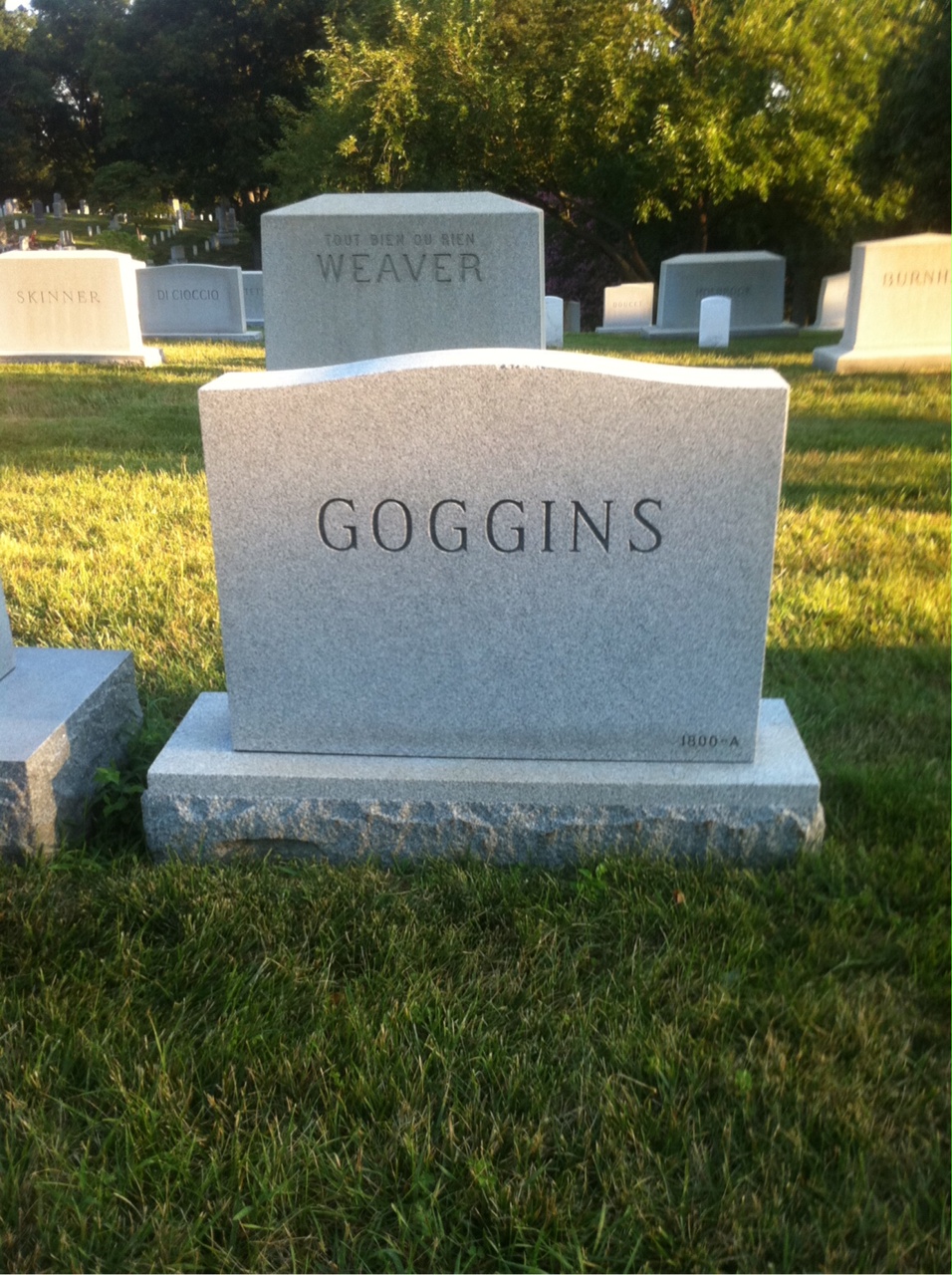 Back of headstone — William B Goggins