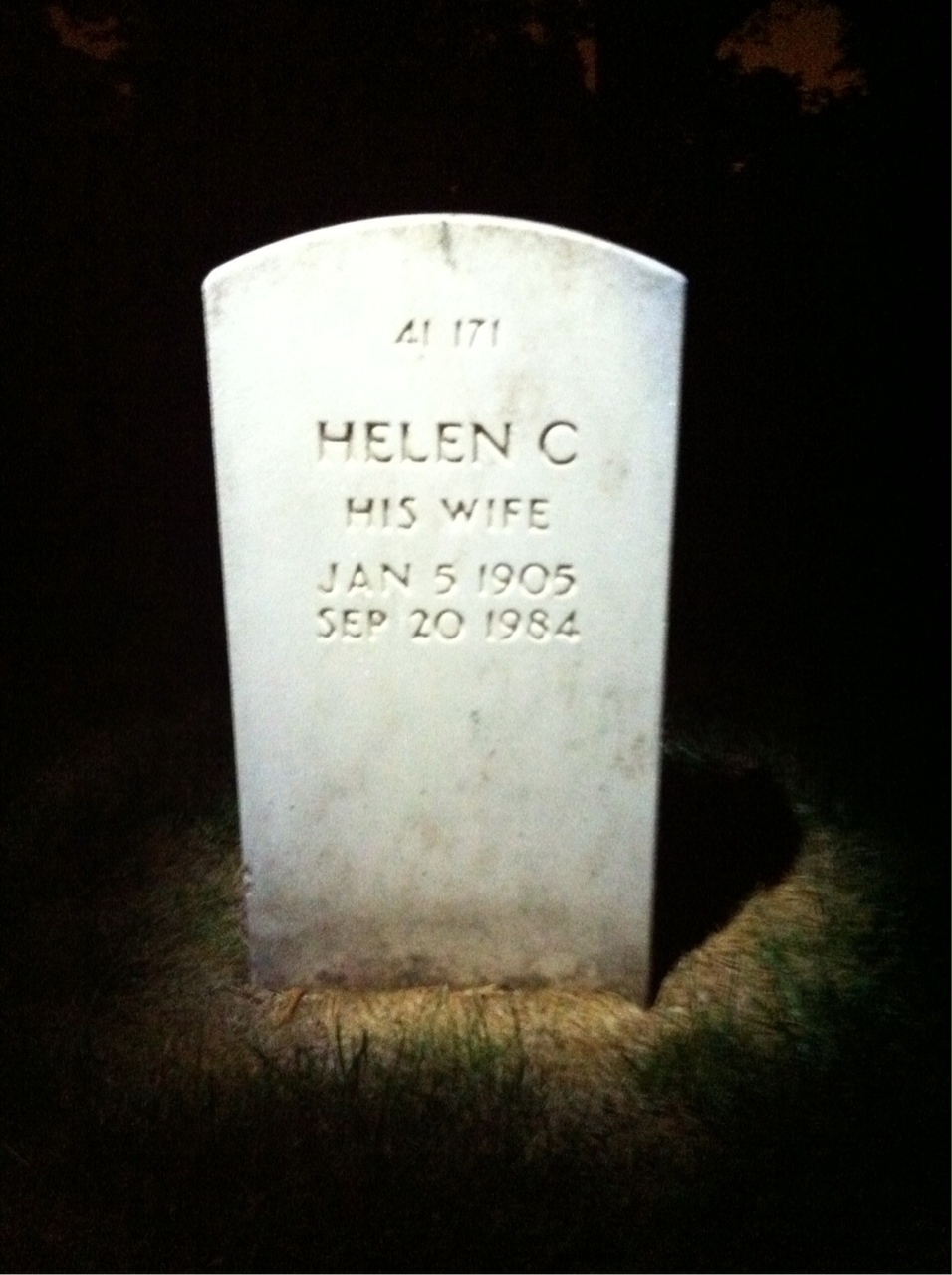 Back of headstone — Helen Beer