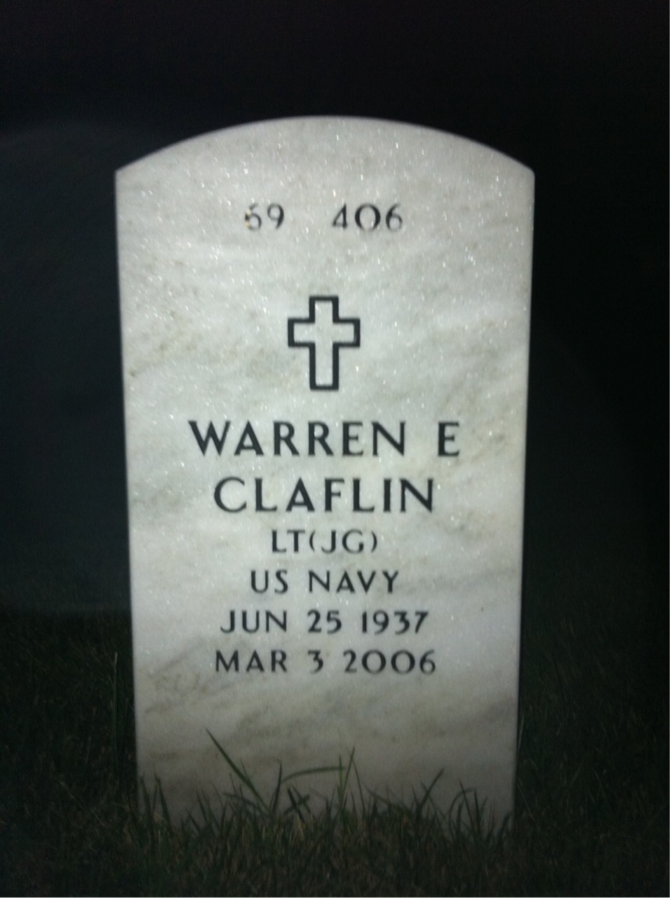 Back of headstone — Frederick Claflin