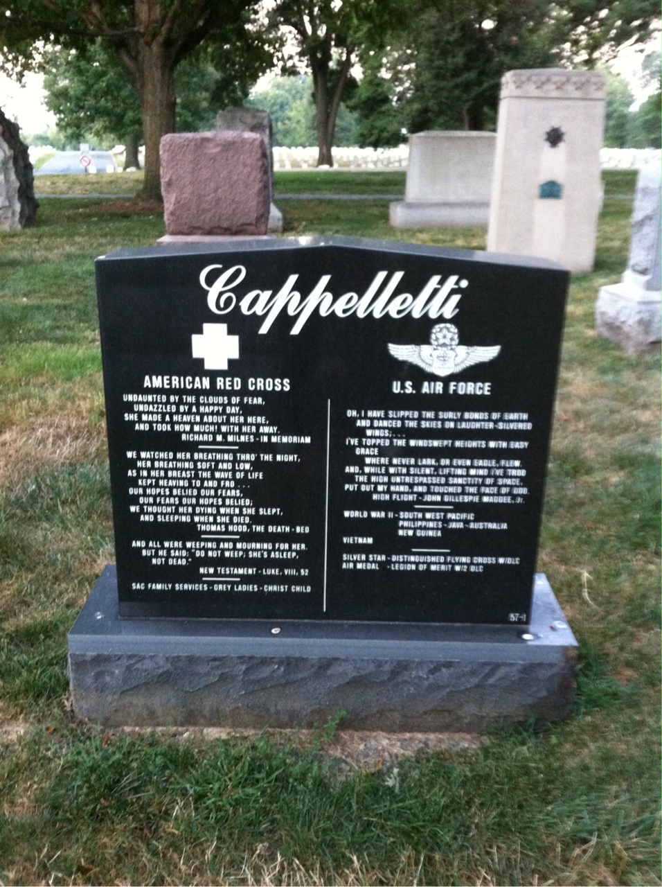 Back of headstone — Francis Cappelletti