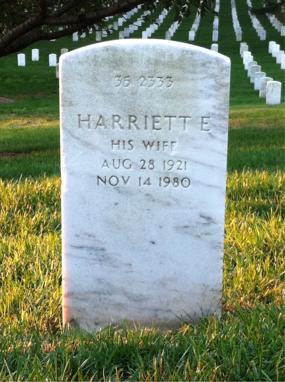 Back of headstone — Harriett Albertson