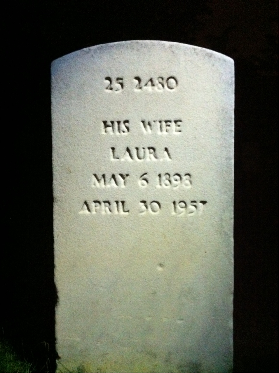 Back of headstone — Laura Alexander