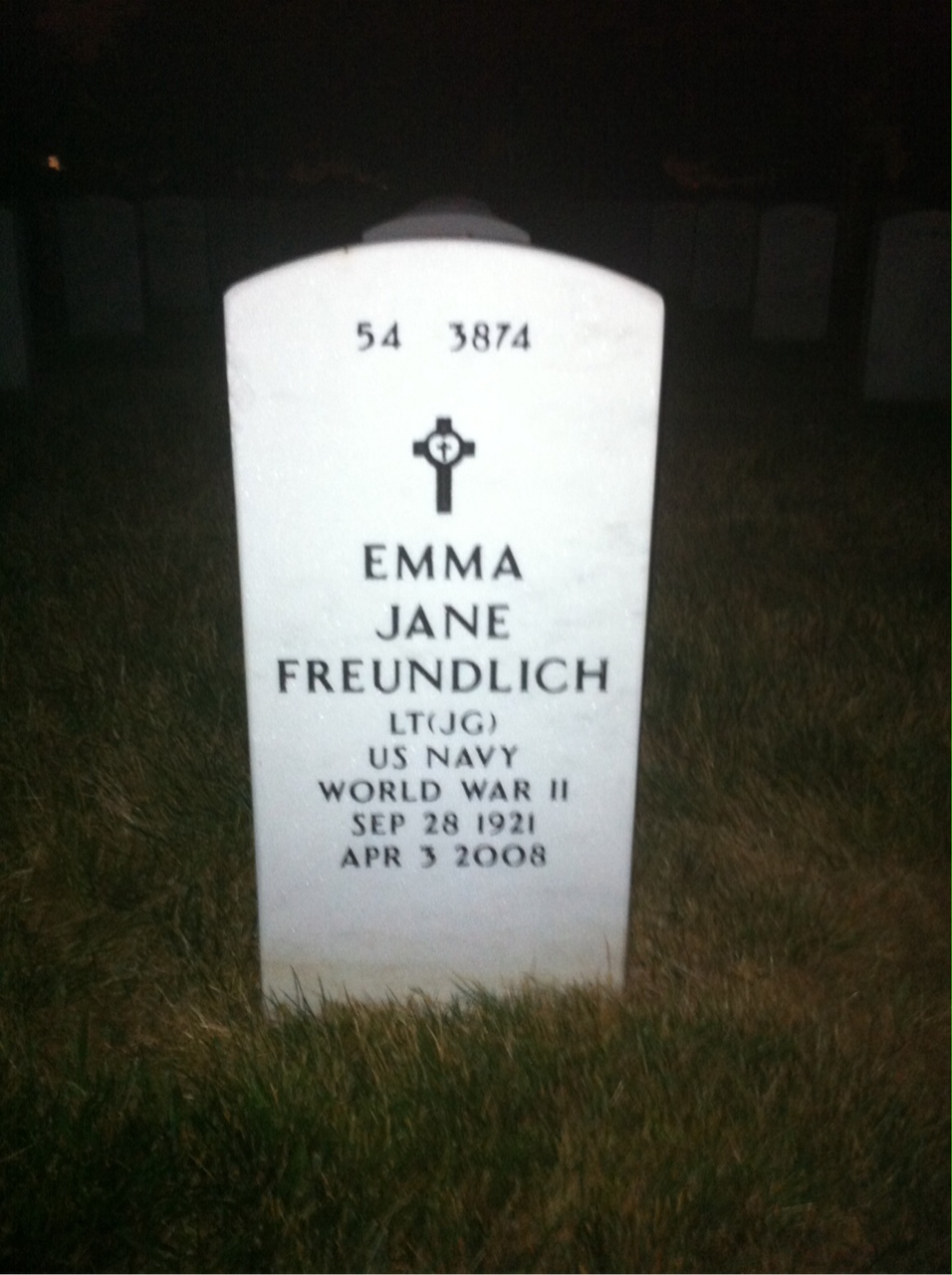 Back of headstone — Emma Freundlich