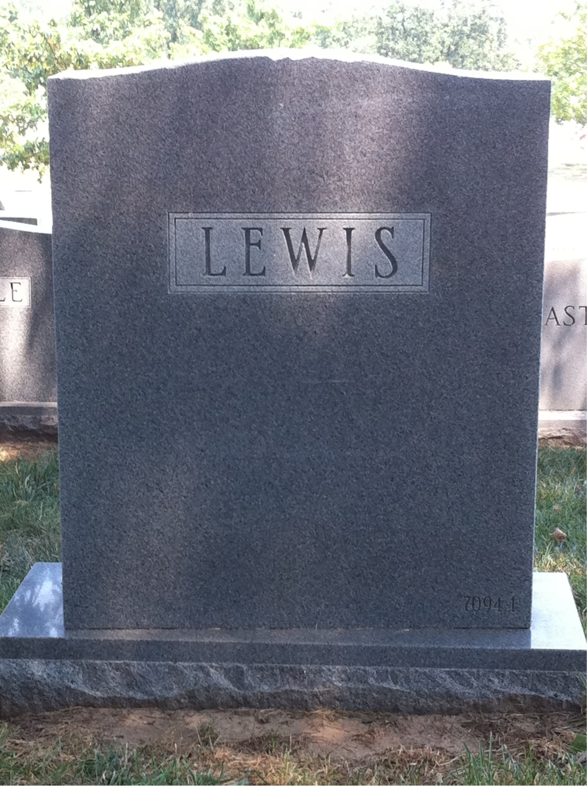 Back of headstone — Emory Lewis