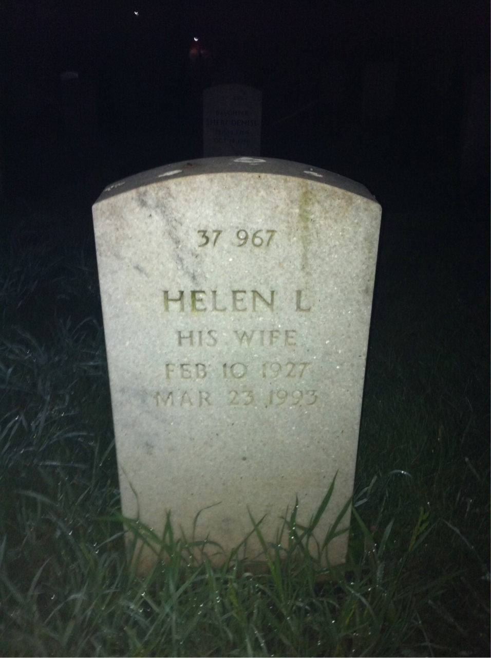 Back of headstone — Helen Myers