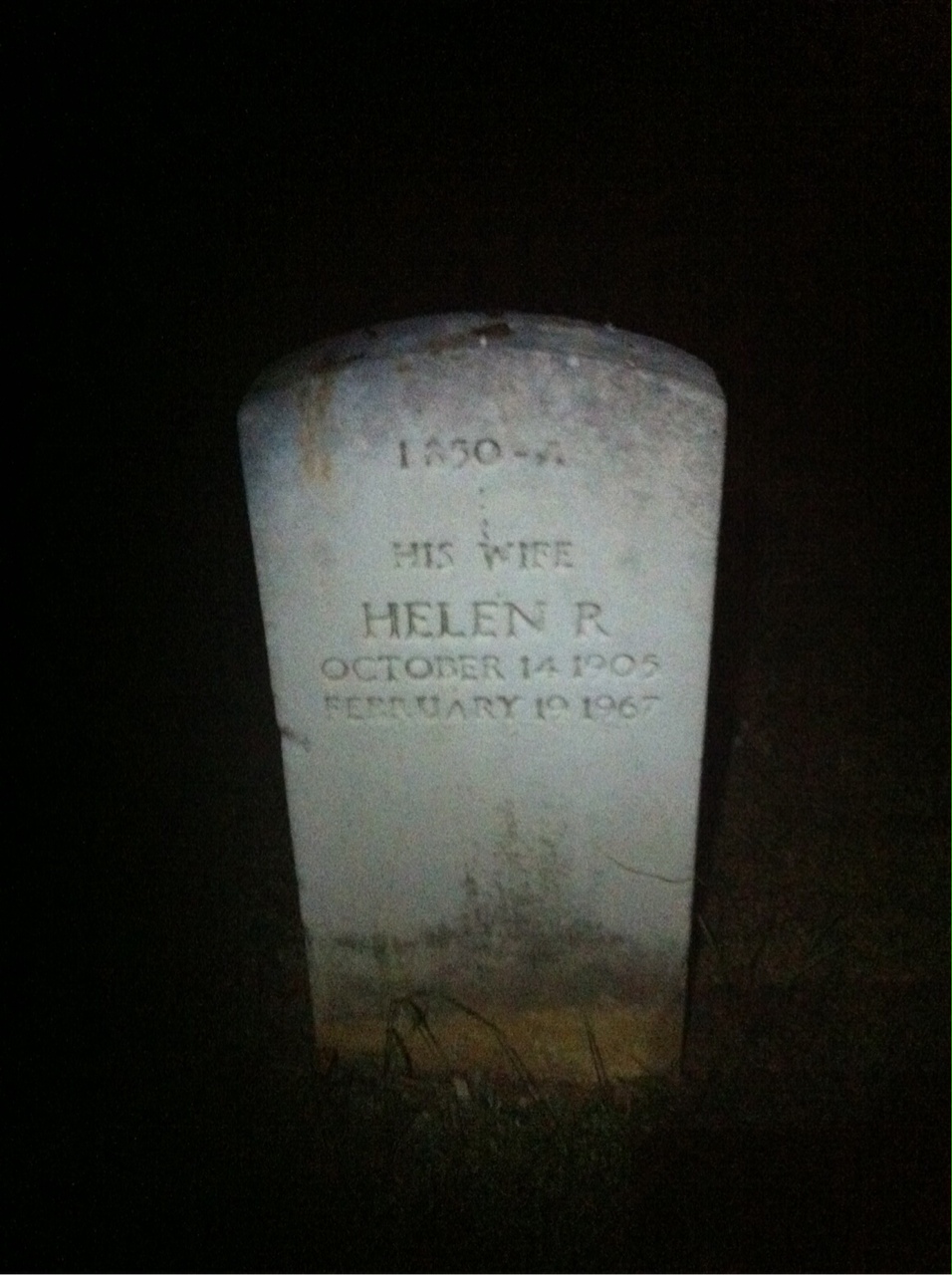 Back of headstone — Helen Cunningham
