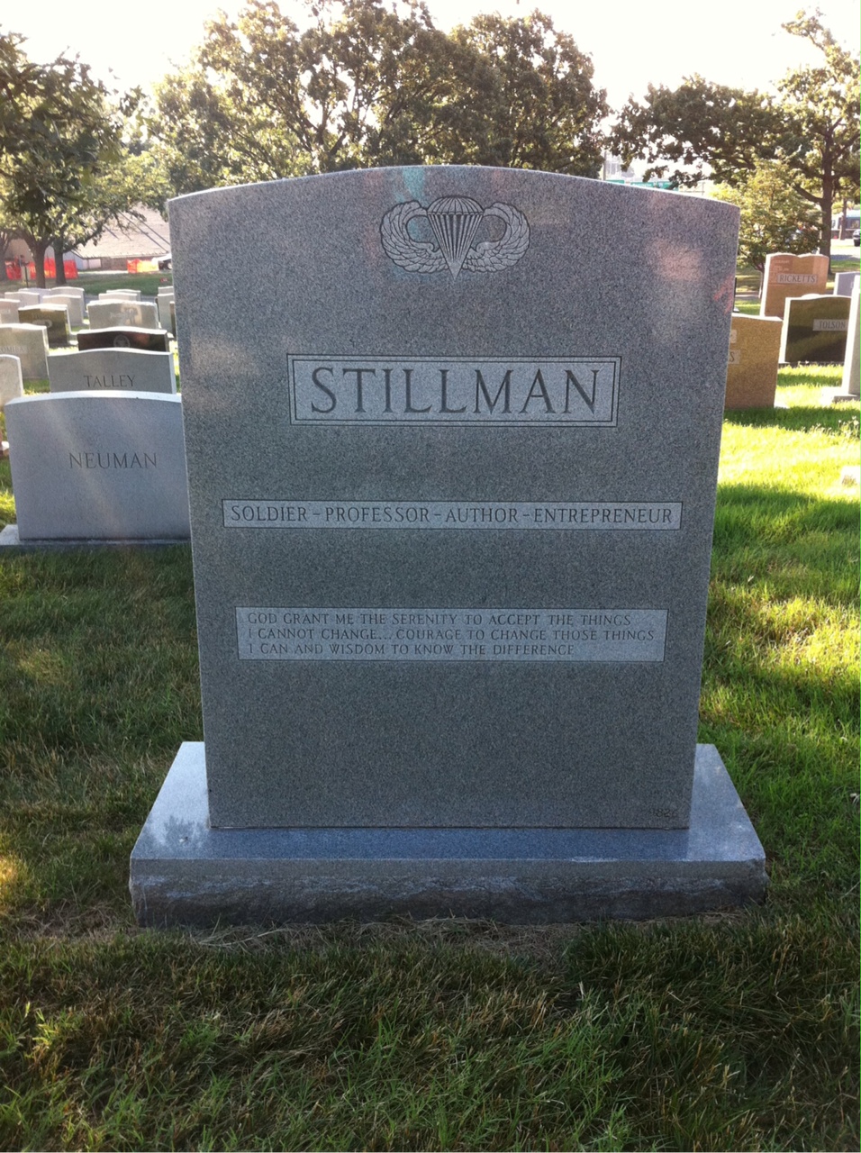 Back of headstone — Richard Stillman
