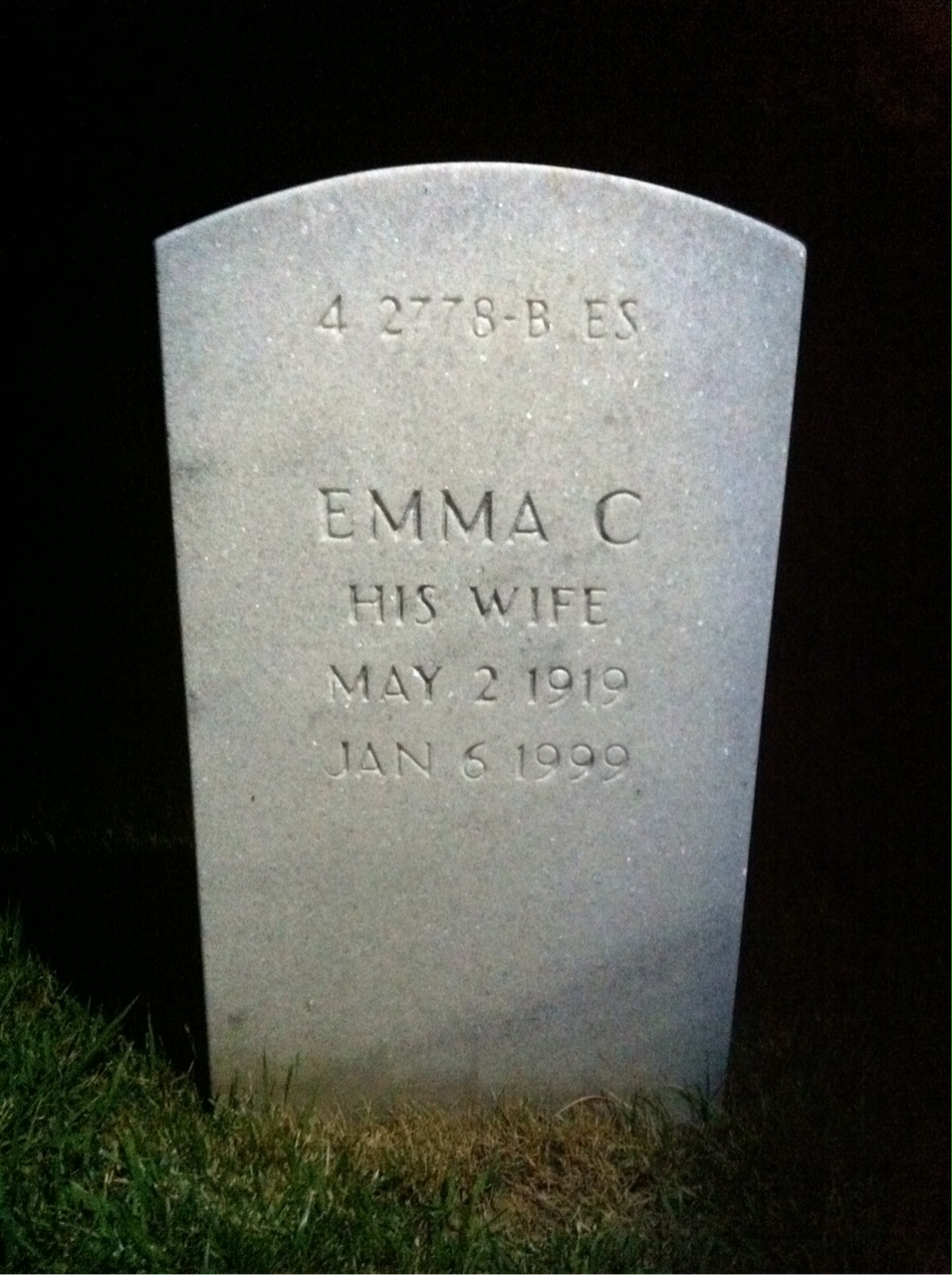 Back of headstone — Emma Morrison
