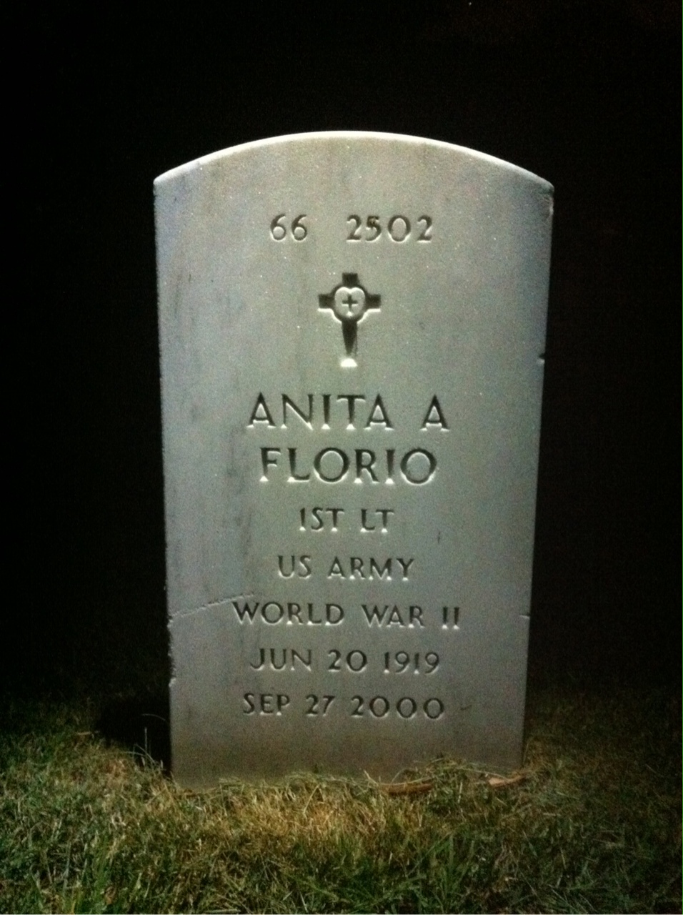 Back of headstone — Anita Andersen Florio
