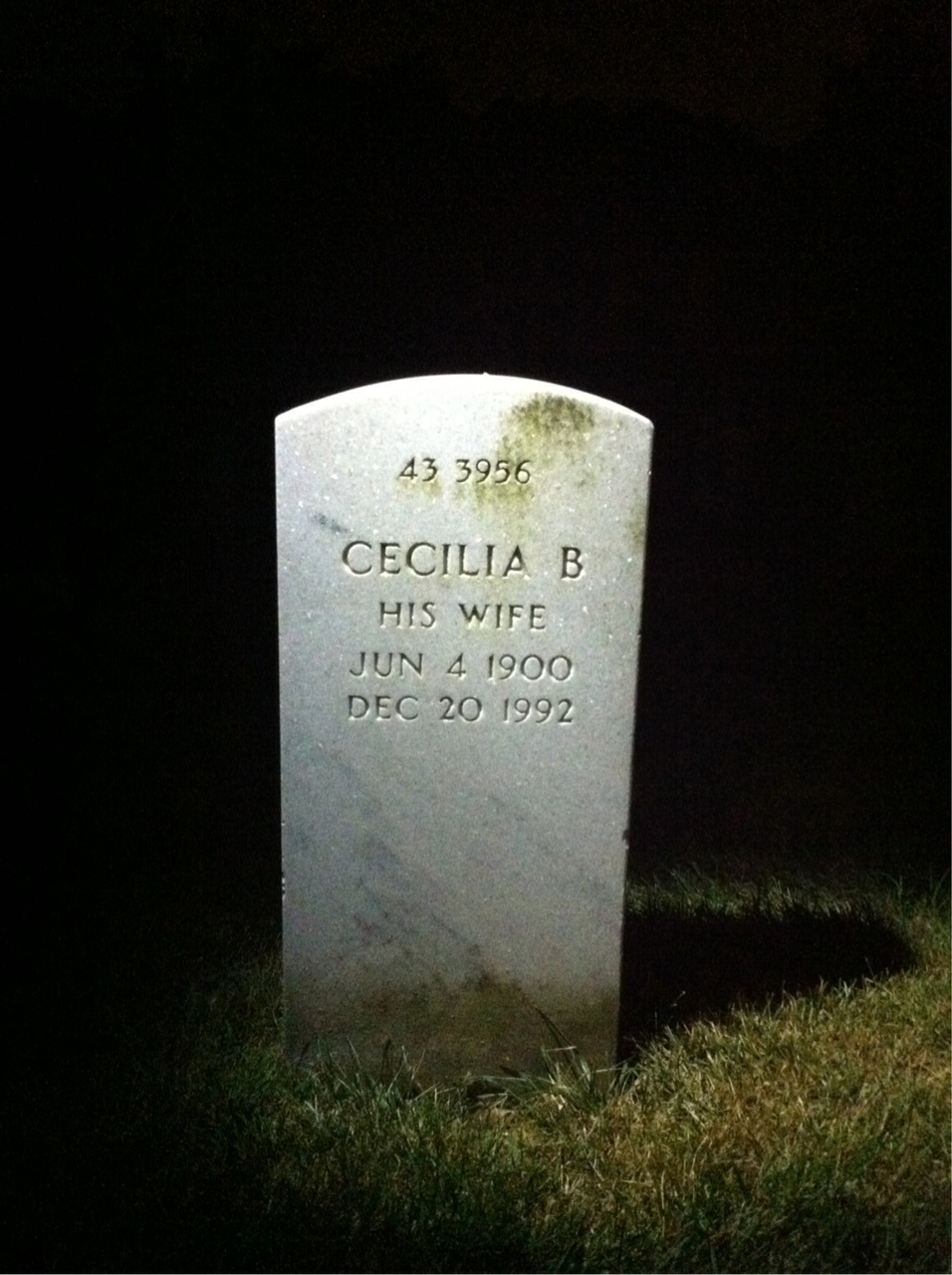Back of headstone — William L Kane