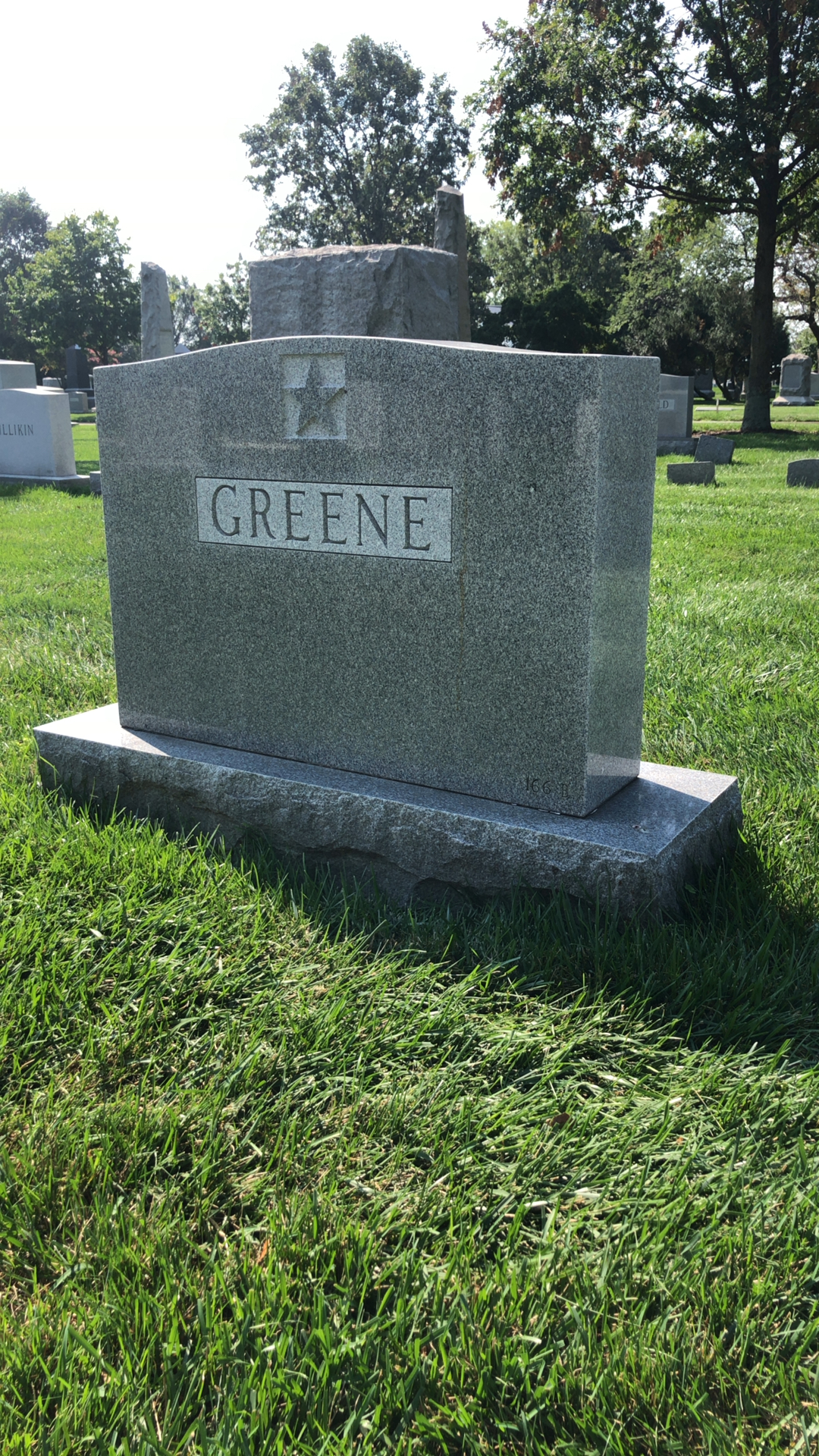 Back of headstone — Lawrence Greene