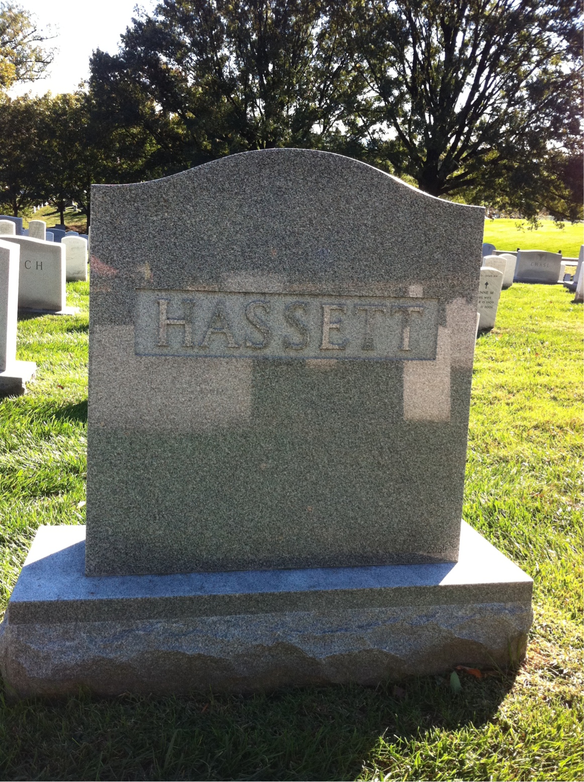 Back of headstone — Burrell Hassett