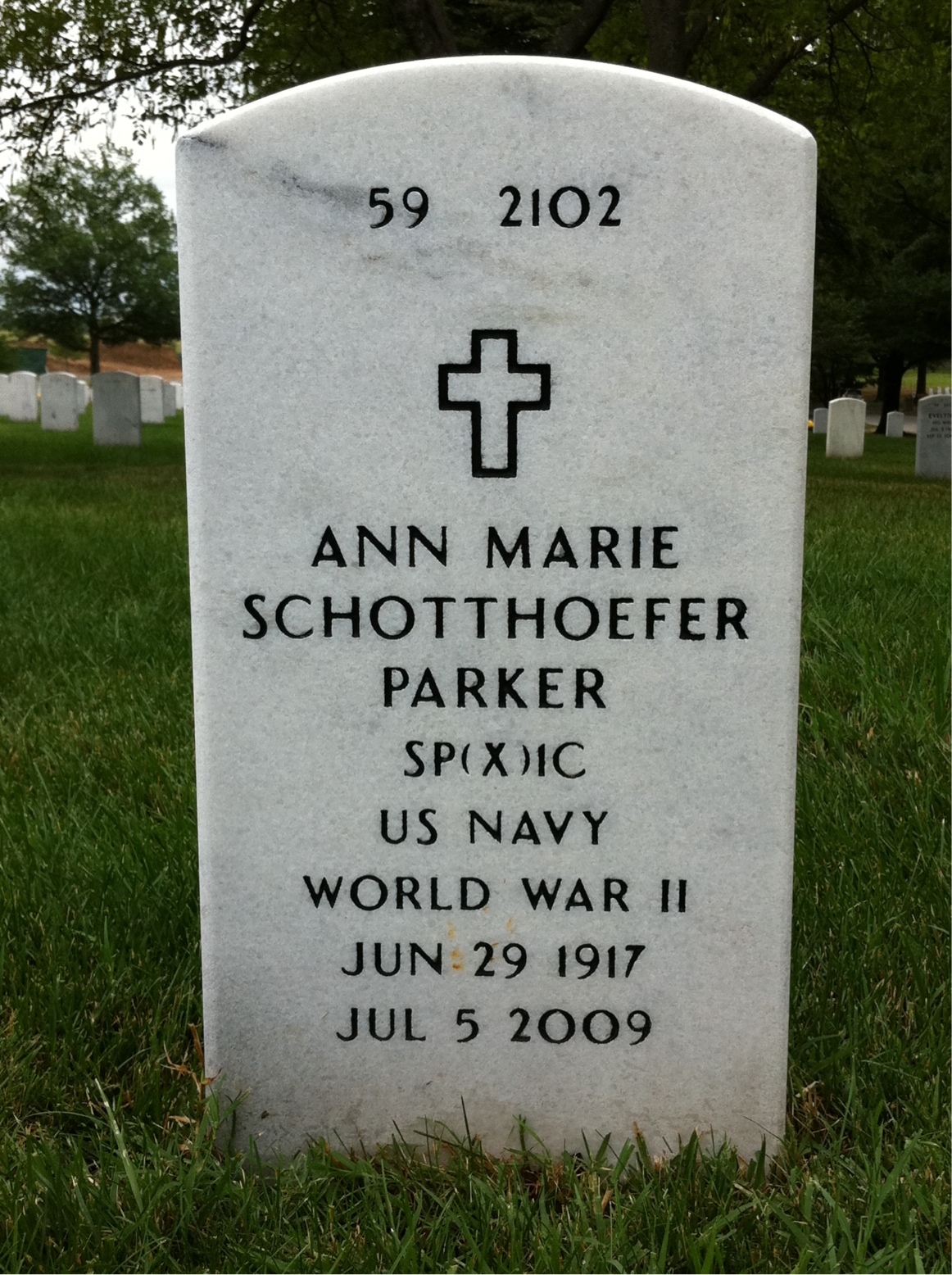 Back of headstone — Ann Marie Parker
