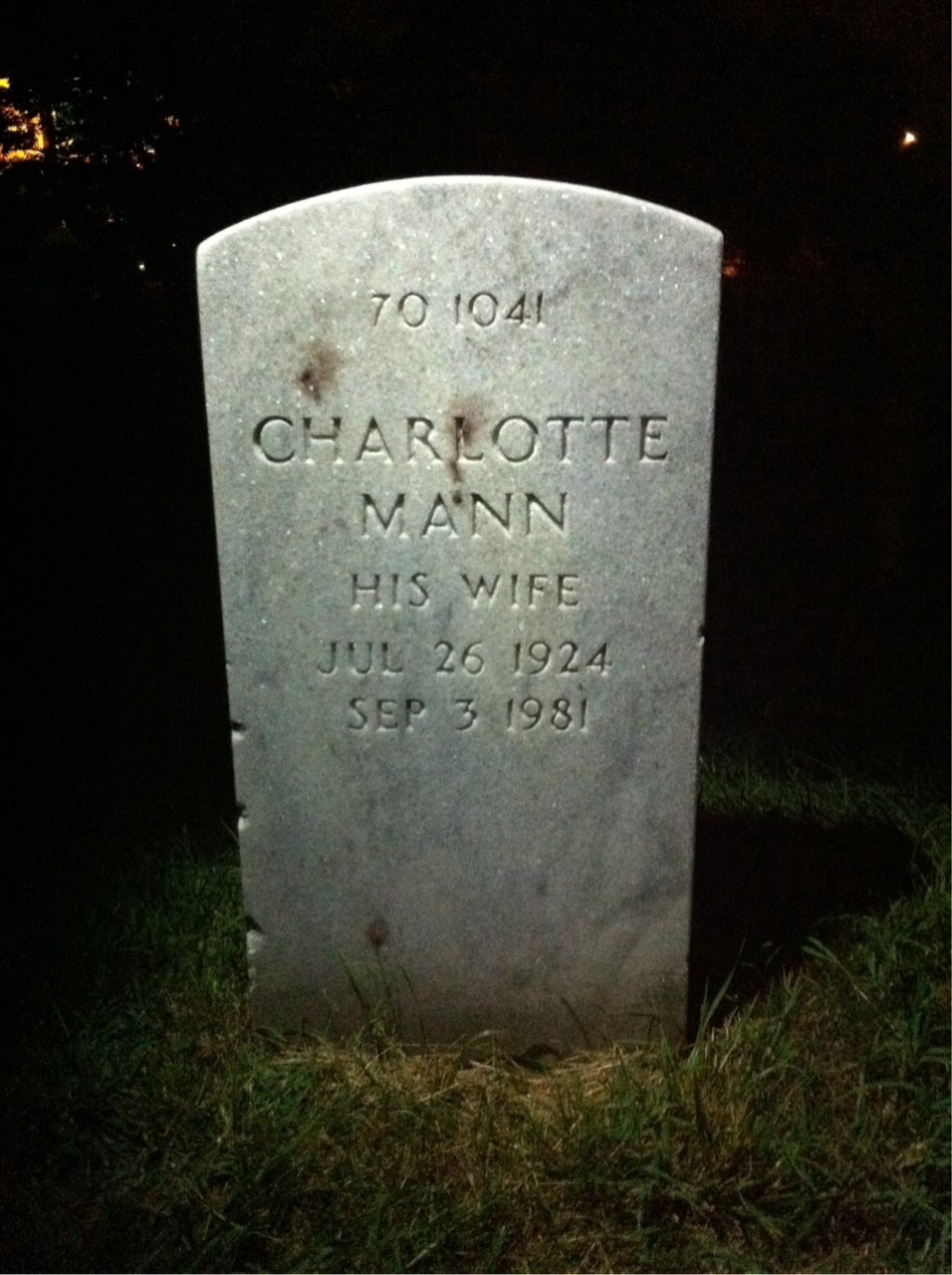 Back of headstone — Charlotte Adams
