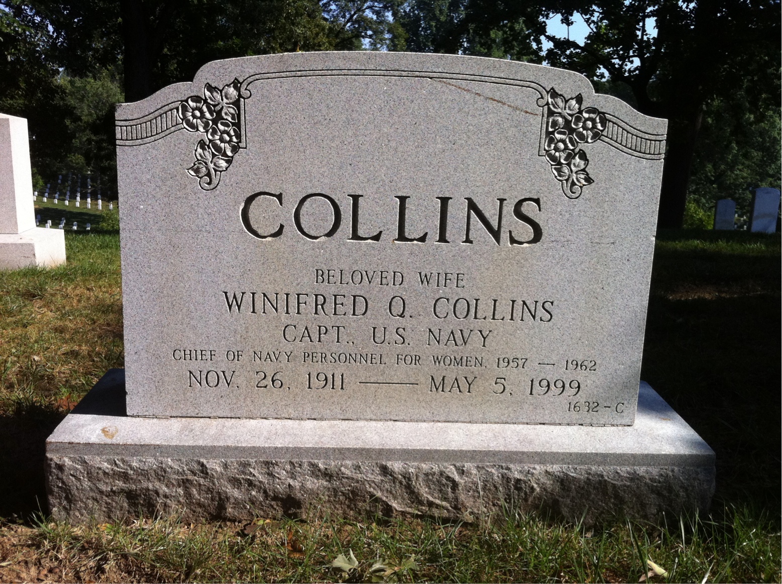 Back of headstone — Margaret Collins