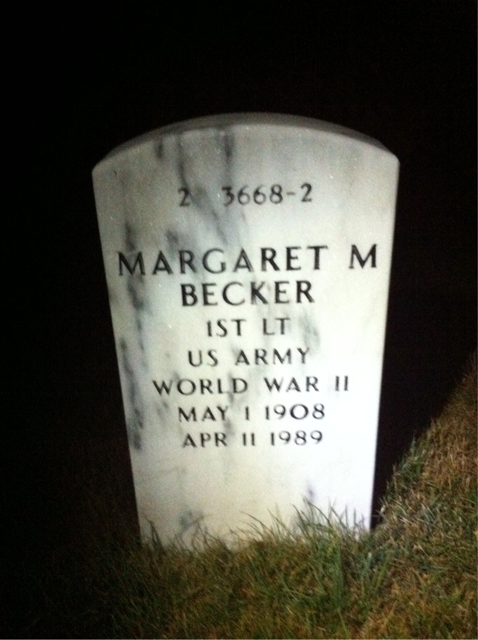 Back of headstone — Arnold Becker