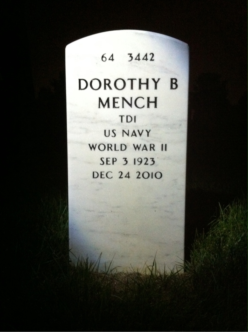 Back of headstone — Dorothy Mench