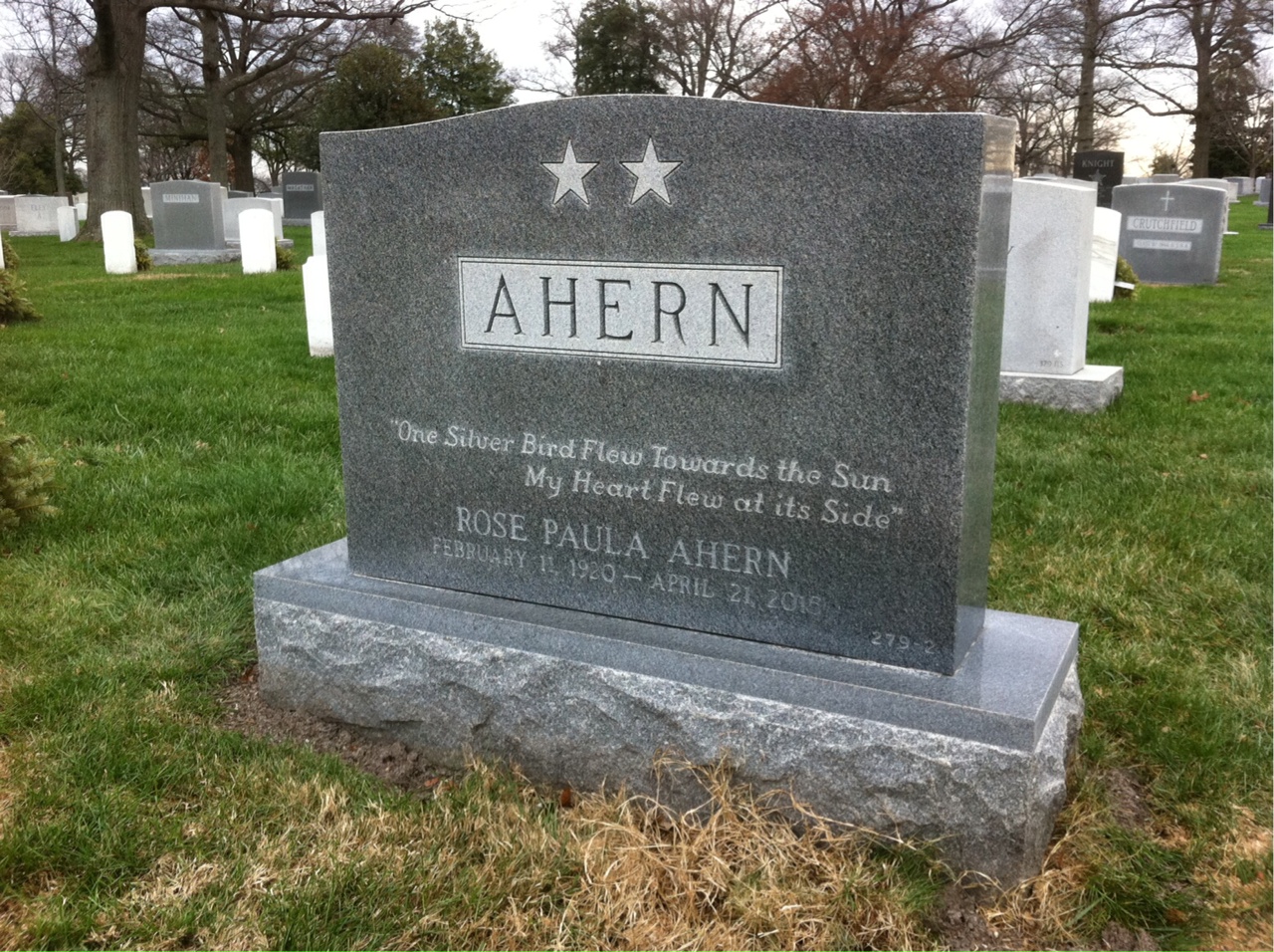 Back of headstone — James Ahern