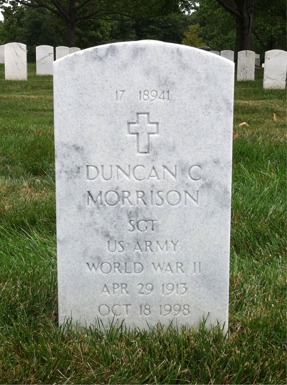 Back of headstone — Duncan Morrison
