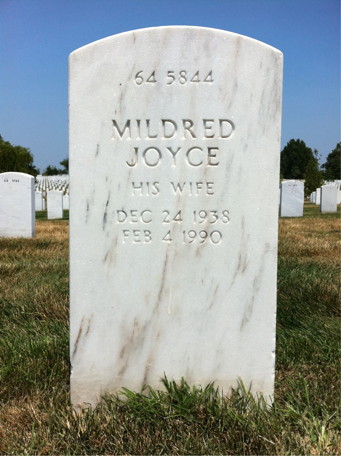 Back of headstone — Mildred Allie