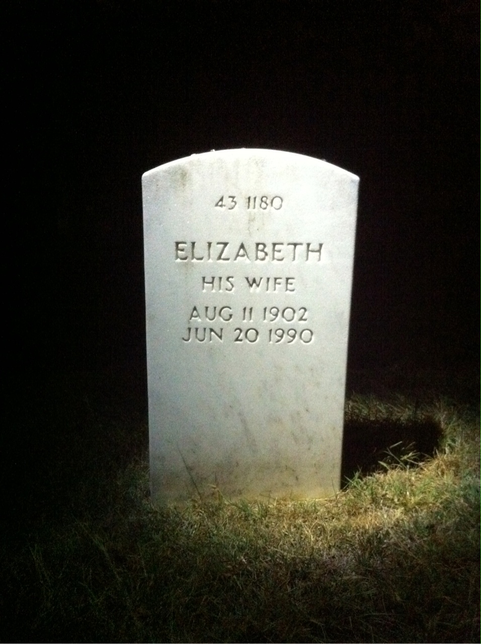 Back of headstone — William H Brown