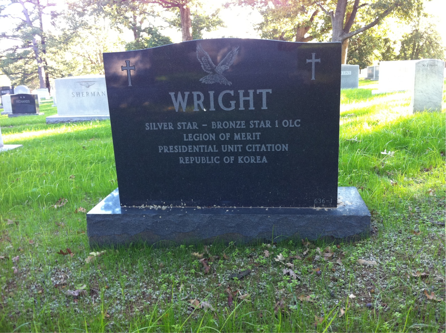 Back of headstone — Charles Wright