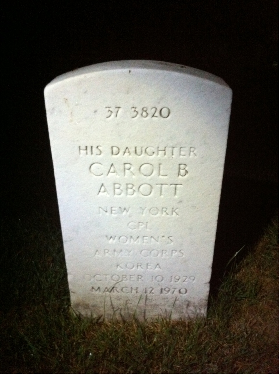 Back of headstone — Carol Abbott